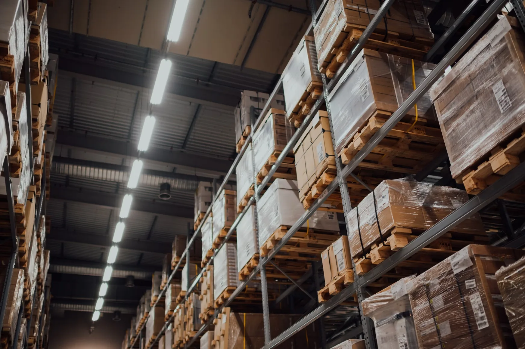 Pallets on warehouse shelves